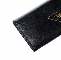 Pre Owned Prada Black Saffiano Lux Leather Continental Wallet