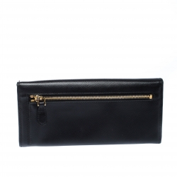 Pre Owned Prada Black Saffiano Lux Leather Continental Wallet