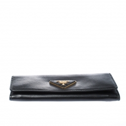 Pre Owned Prada Black Saffiano Lux Leather Continental Wallet