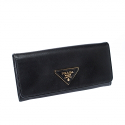 Pre Owned Prada Black Saffiano Lux Leather Continental Wallet