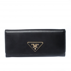 Pre Owned Prada Black Saffiano Lux Leather Continental Wallet
