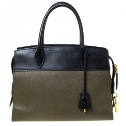 Pre Owned Prada Military Green and Black City Leather Medium Esplanade Satchel