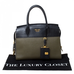Pre Owned Prada Military Green and Black City Leather Medium Esplanade Satchel