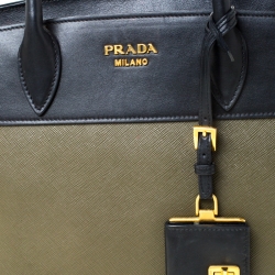 Pre Owned Prada Military Green and Black City Leather Medium Esplanade Satchel