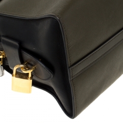 Pre Owned Prada Military Green and Black City Leather Medium Esplanade Satchel