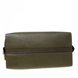 Pre Owned Prada Military Green and Black City Leather Medium Esplanade Satchel