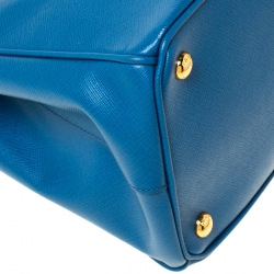 Pre Owned Prada Blue Saffiano Lux Leather Medium Double Zip Tote