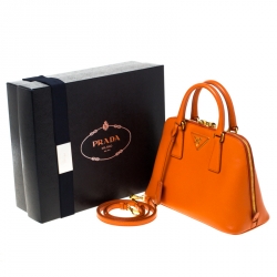 Pre Owned Prada Orange Saffiano Lux Leather Small Promenade Crossbody Bag