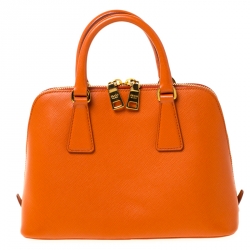 Pre Owned Prada Orange Saffiano Lux Leather Small Promenade Crossbody Bag