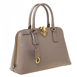 Pre Owned Prada Taupe Saffiano Lux Leather Promenade Bag