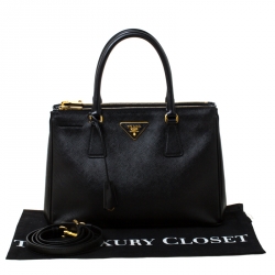 Pre Owned Prada Black Saffiano Lux Leather Double Zip Tote