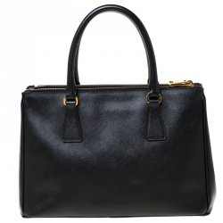 Pre Owned Prada Black Saffiano Lux Leather Double Zip Tote