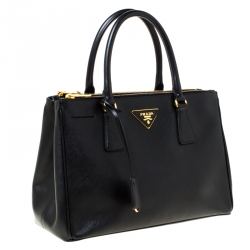 Pre Owned Prada Black Saffiano Lux Leather Double Zip Tote