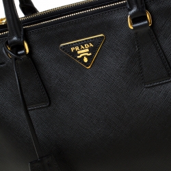 Pre Owned Prada Black Saffiano Lux Leather Double Zip Tote