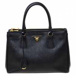 Pre Owned Prada Black Saffiano Lux Leather Double Zip Tote