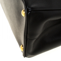 Pre Owned Prada Black Saffiano Lux Leather Double Zip Tote