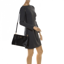 Pre Owned Prada Black Saffiano Lux Leather Double Zip Tote