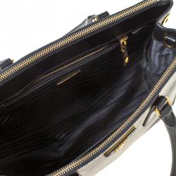 Pre Owned Prada Black Saffiano Lux Leather Double Zip Tote