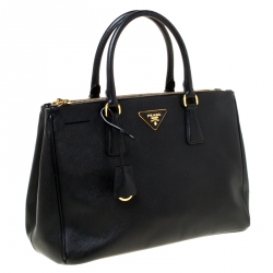 Pre Owned Prada Black Saffiano Leather Medium Double Zip Tote
