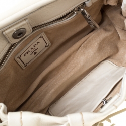 Pre Owned Prada Cream Vitello Shine Leather Fringe Shoulder Bag