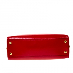 Pre Owned Prada Red/Orange Saffiano Parent Leather Pyramid Frame Top Handle Bag