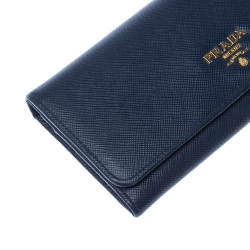 Prada Blue Saffiano Leather Continental Flap Wallet