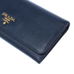 Prada Blue Saffiano Leather Continental Flap Wallet