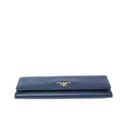 Prada Blue Saffiano Leather Continental Flap Wallet