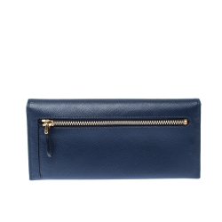 Prada Blue Saffiano Leather Continental Flap Wallet