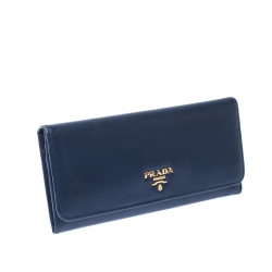 Prada Blue Saffiano Leather Continental Flap Wallet