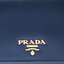 Prada Blue Saffiano Leather Continental Flap Wallet