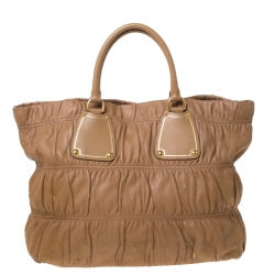 Pre Owned Prada Tan Gathered Leather Tote