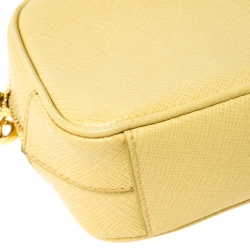 Pre Owned Prada Light Yellow Saffiano Leather Camera Crossbody Bag