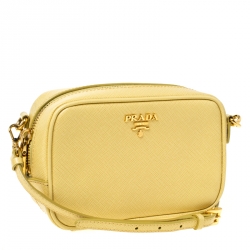 Pre Owned Prada Light Yellow Saffiano Leather Camera Crossbody Bag
