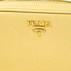 Pre Owned Prada Light Yellow Saffiano Leather Camera Crossbody Bag