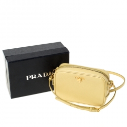 Pre Owned Prada Light Yellow Saffiano Leather Camera Crossbody Bag