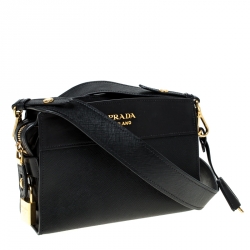 Pre Owned Prada Black Saffiano Leather Crossbody Bag