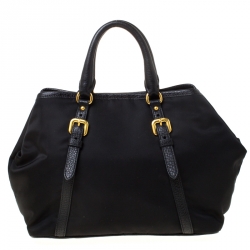 Pre Owned Prada Black Tessuto Nylon And Leather Satchel