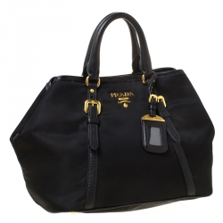 Pre Owned Prada Black Tessuto Nylon And Leather Satchel