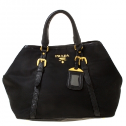 Pre Owned Prada Black Tessuto Nylon And Leather Satchel