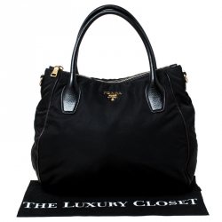 Pre Owned Prada Black Tessuto Nylon and Leather Tote