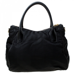 Pre Owned Prada Black Tessuto Nylon and Leather Tote