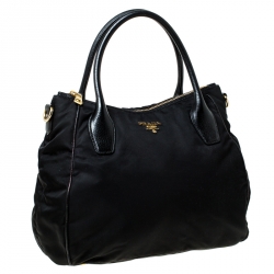 Pre Owned Prada Black Tessuto Nylon and Leather Tote