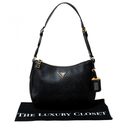 Pre Owned Prada Black Saffiano Leather Baguette Shoulder Bag