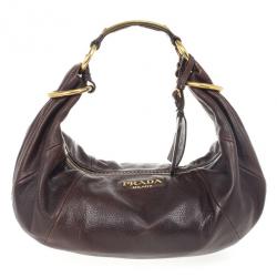 Prada Cacao Cervo Antik Leather Hobo Bag BR3575 - Yoogi's Closet