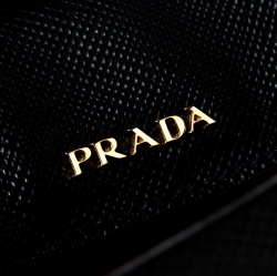 Pre Owned Prada Black Saffiano Cuir Leather Medium Double Handle Tote