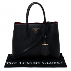 Pre Owned Prada Black Saffiano Cuir Leather Medium Double Handle Tote