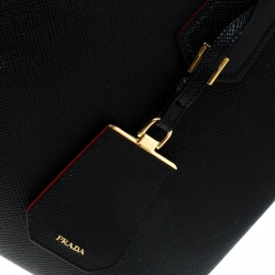 Pre Owned Prada Black Saffiano Cuir Leather Medium Double Handle Tote