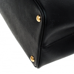 Pre Owned Prada Black Saffiano Cuir Leather Medium Double Handle Tote
