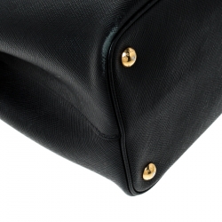 Pre Owned Prada Black Saffiano Cuir Leather Medium Double Handle Tote